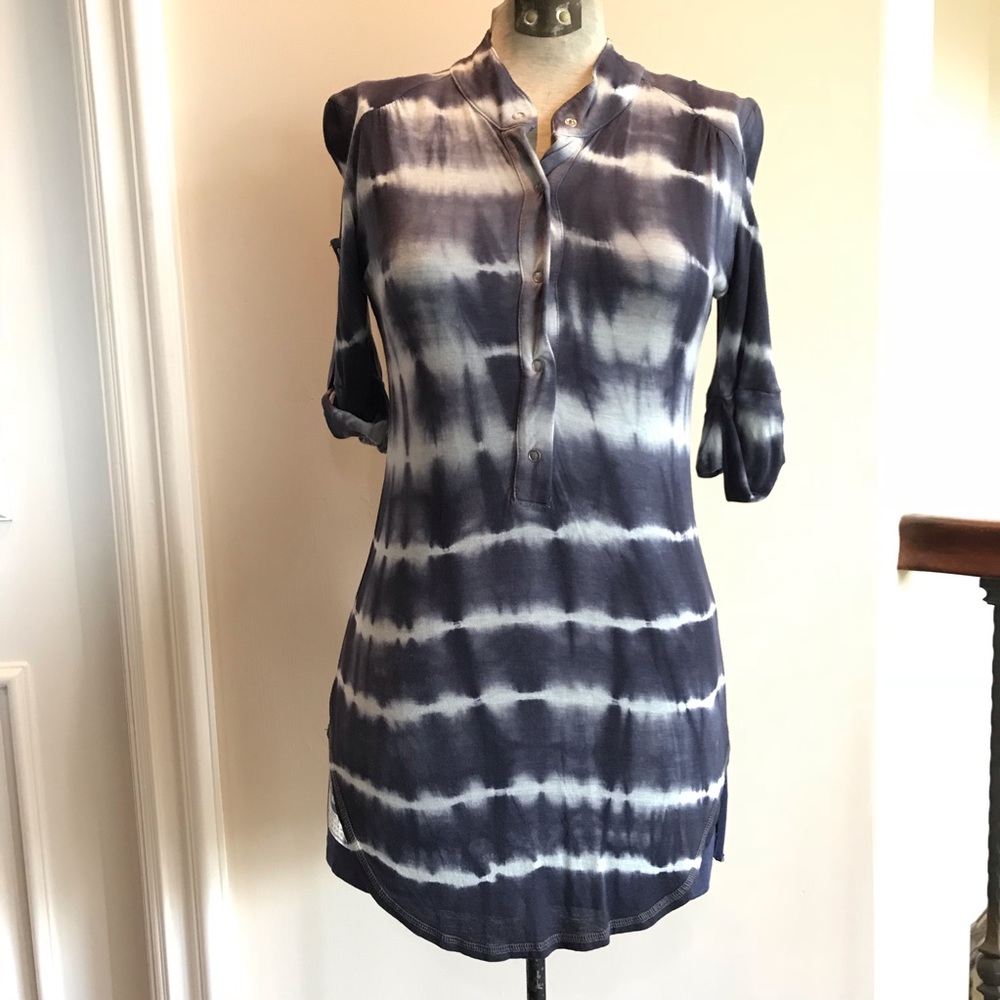 Navy and light blue/white striped shirt